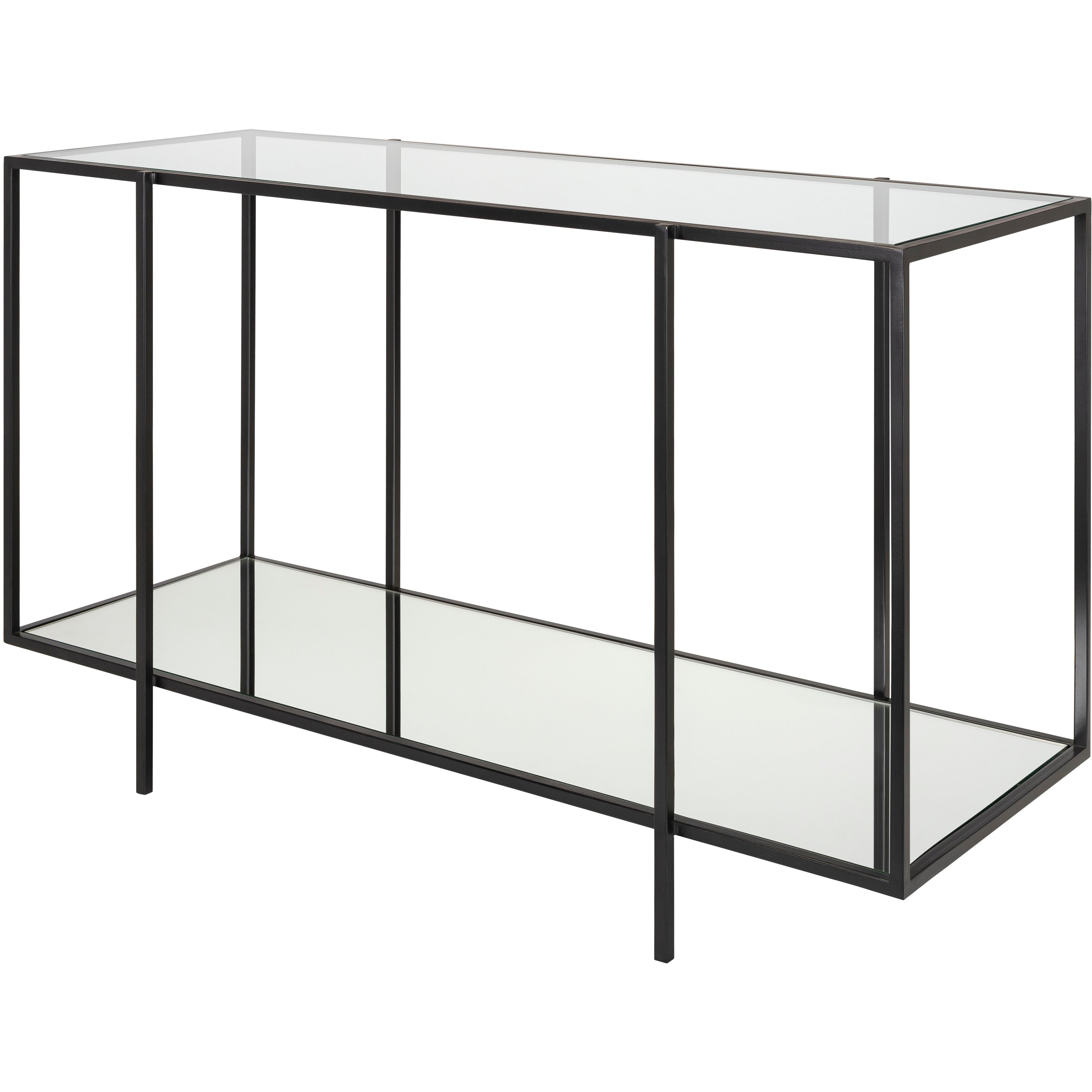 Surya Alecsa Modern Glass Top & Black Metal Base With Mirrored Bottom Shelf Console Table EAA-003 - Image 1