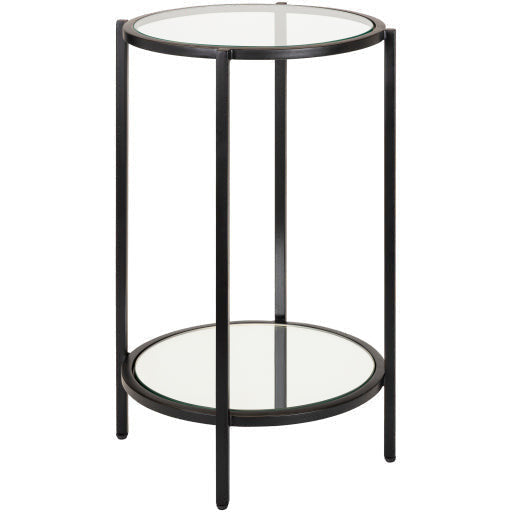 Surya Alecsa Modern Glass Top & Black Metal Base With Mirrored Bottom Shelf Accent Side Table EAA-004 - Image 2