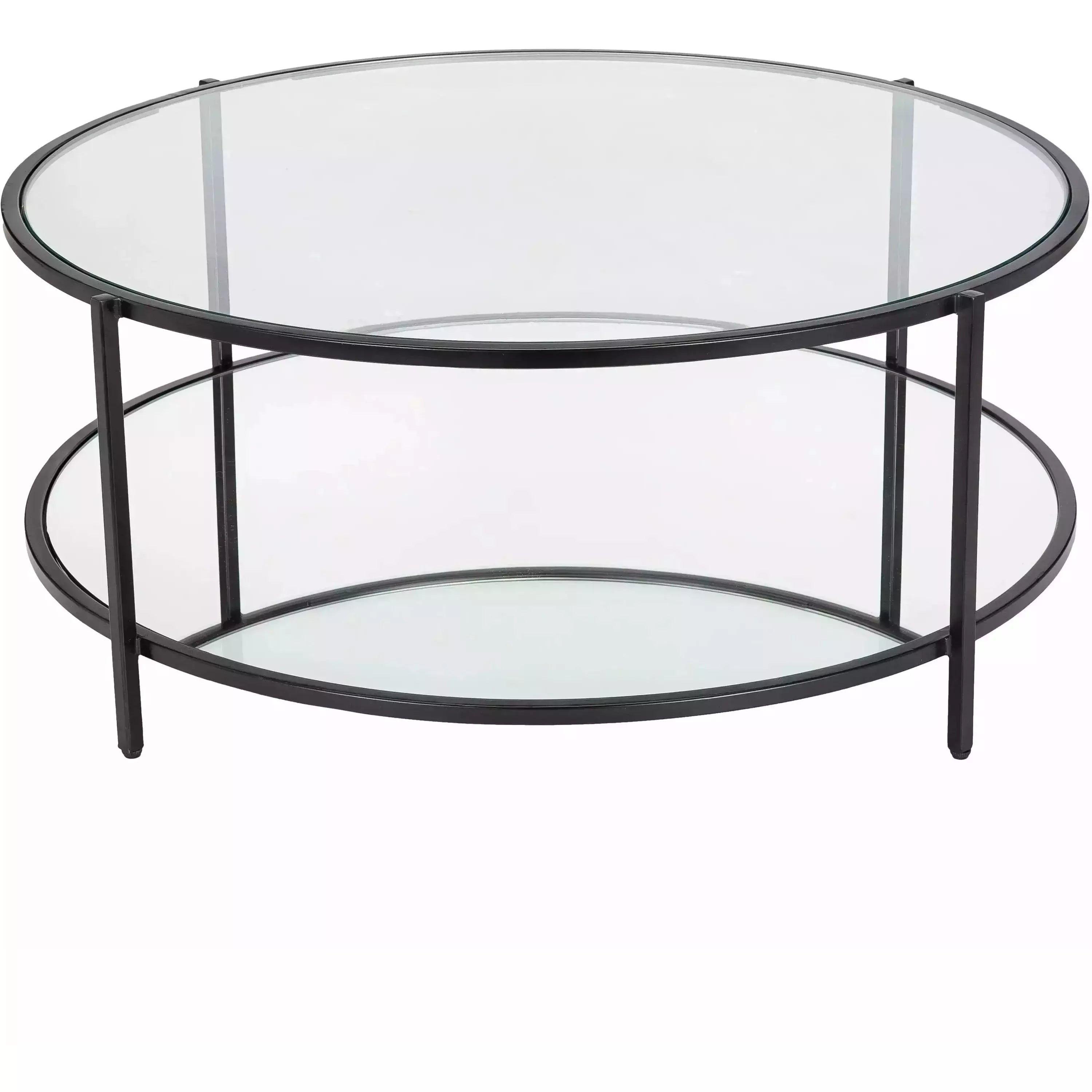 Surya Alecsa Modern Glass Top With Wood & Metal Mirrored Base Round Coffee Table EAA-005 - Image 2