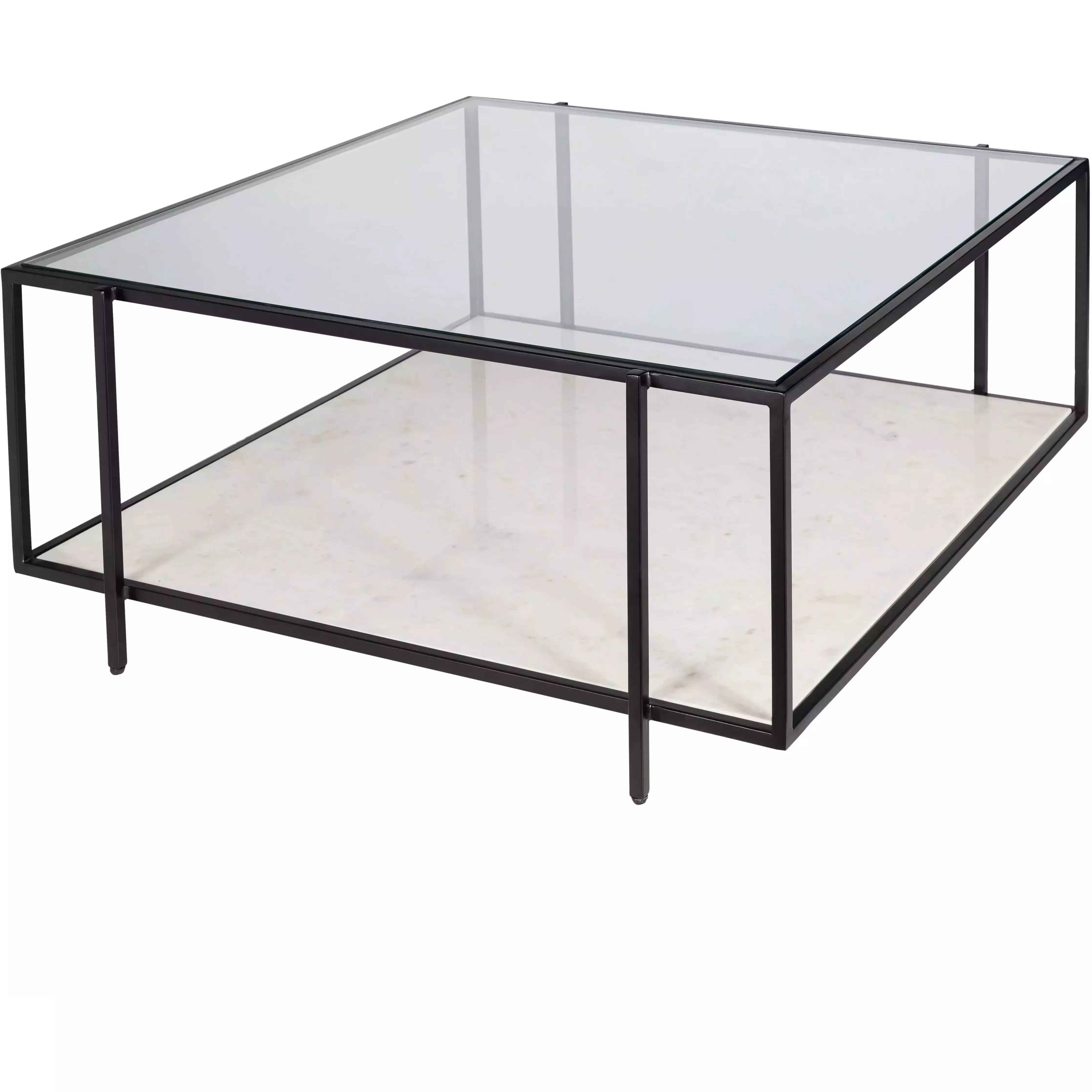 Surya Alecsa Modern Glass Top With Metal & Marble Base Square Coffee Table EAA-006 - Image 1