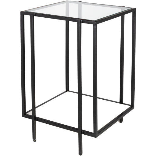 Surya Alecsa Modern Glass Top & Black Metal Base With Marble Shelf Bottom Accent Side Table EAA-007 - Image 2