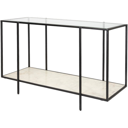 Surya Alecsa Modern Glass Top & Black Metal Base With Marble Bottom Shelf Console Table EAA-008 - Image 2