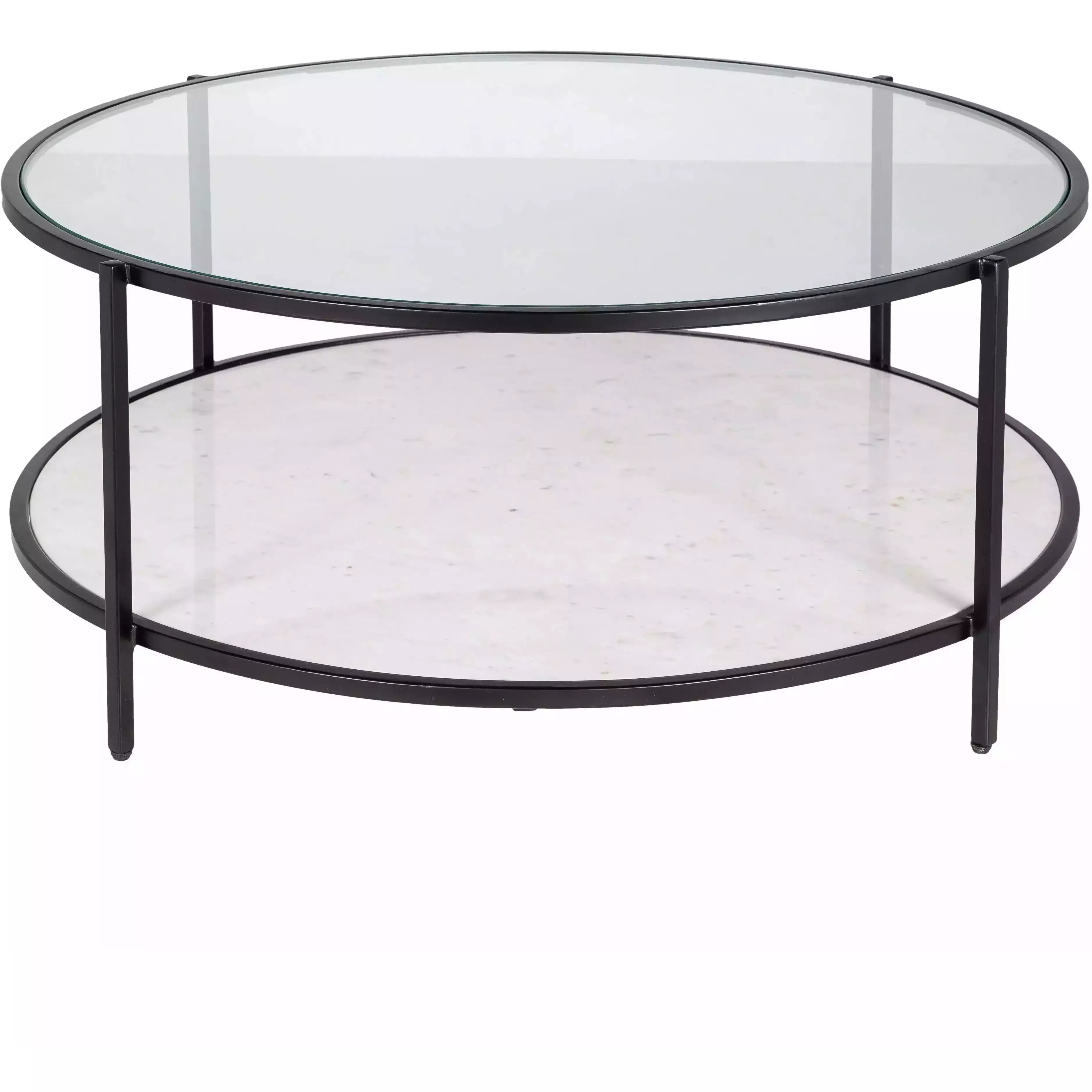 Surya Alecsa Modern Glass Top With Metal & Marble Base Round Coffee Table EAA-010 - Image 3