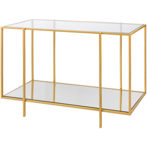 Surya Alecsa Modern Glass Top & Gold Metal Base With Mirrored Bottom Shelf Console Table EAA-013 - Image 1