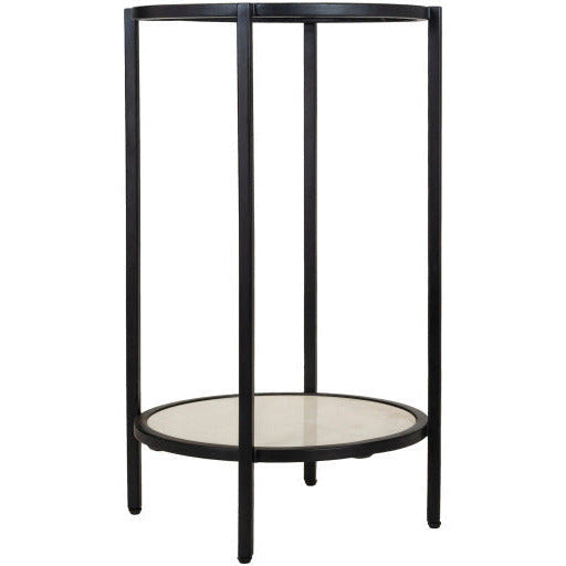 Surya Alecsa Modern Glass Top & Black Metal Base With Marble Bottom Shelf Accent Side Table EAA-009 - Image 2