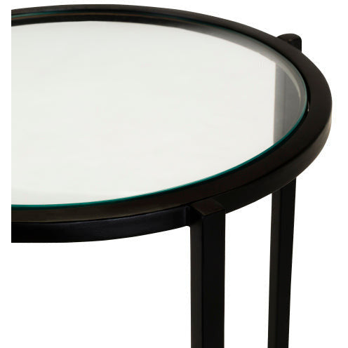 Surya Alecsa Modern Glass Top & Black Metal Base With Marble Bottom Shelf Accent Side Table EAA-009 - Image 3