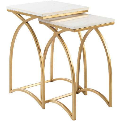 Surya Evana Modern White Marble Top With Gold Metal Base Set Of 2 Nesting Accent Side Tables EAN-001 - Image 2