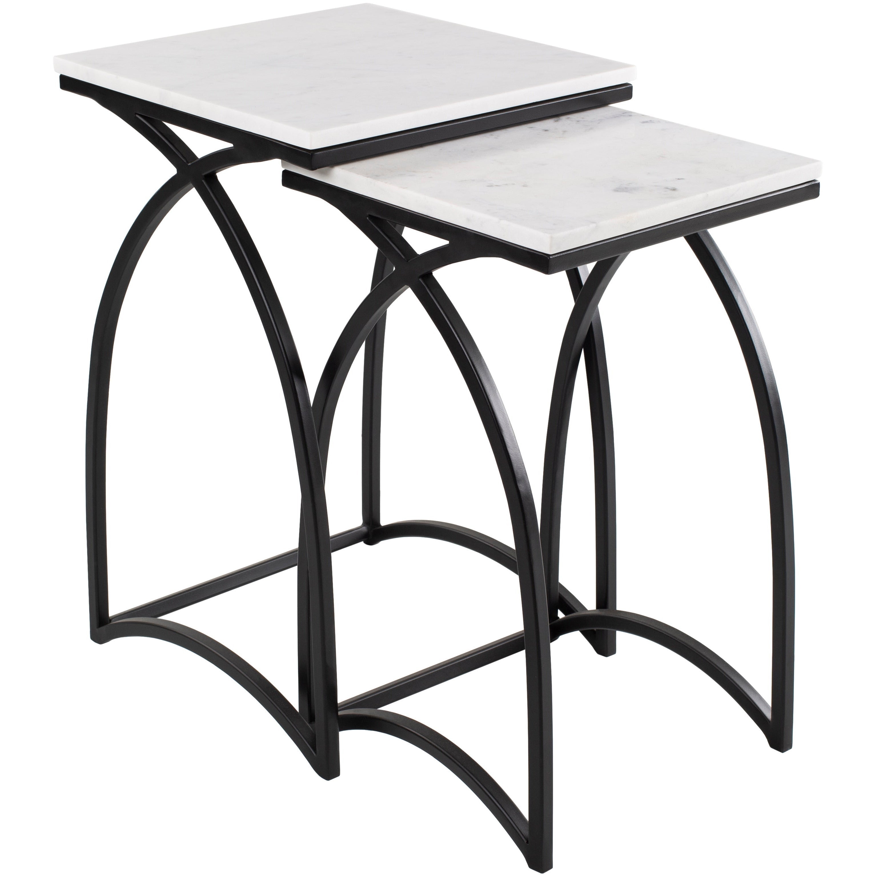 Surya Evana Modern White Marble Top With Black Metal Base Set Of 2 Nesting Accent Tables EAN-002 - Image 3