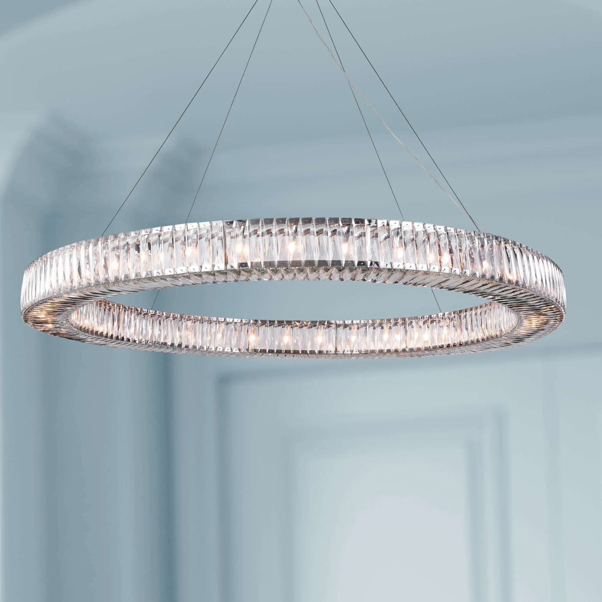 Elegant Lighting Cuvette 63" Modern Chrome and Crystal Ring Pendant - Image 1