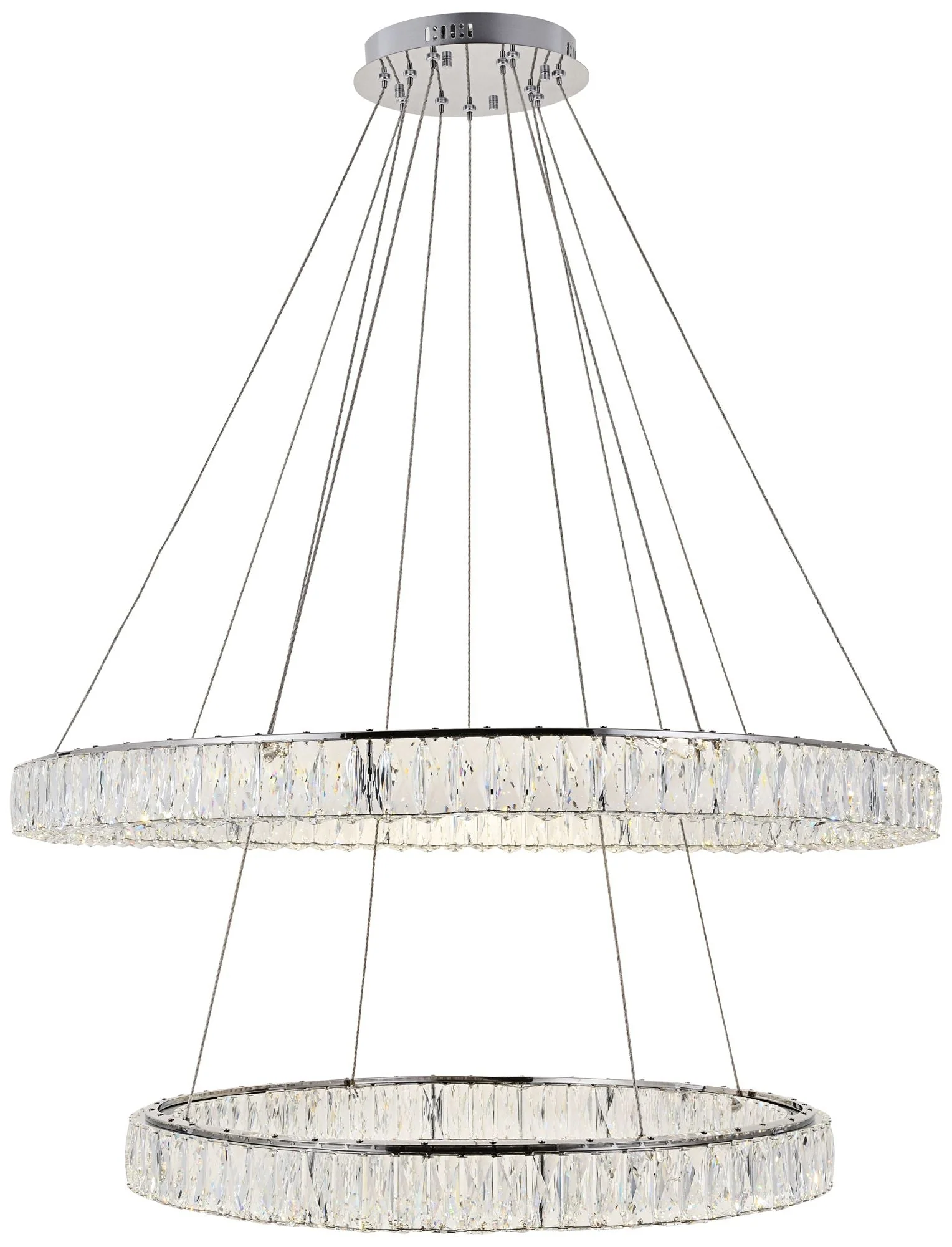 Elegant Monroe 42" Chrome 2-Tier Modern Crystal Ring LED Chandelier - Image 2
