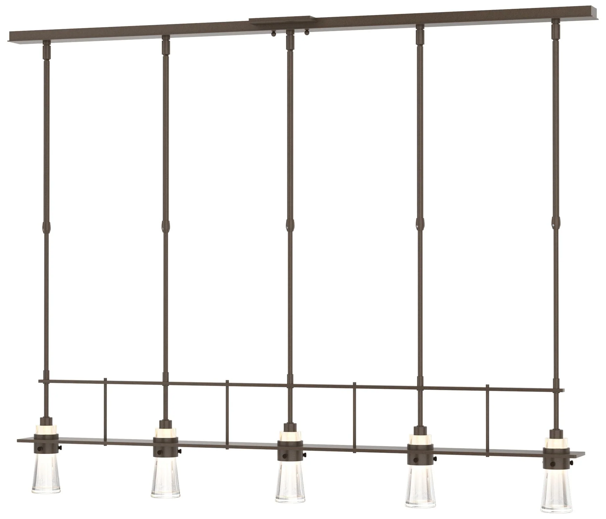 Erlenmeyer 48"W 5 Light Bronze Standard Pendant w/ Clear Glass Shade - Image 1