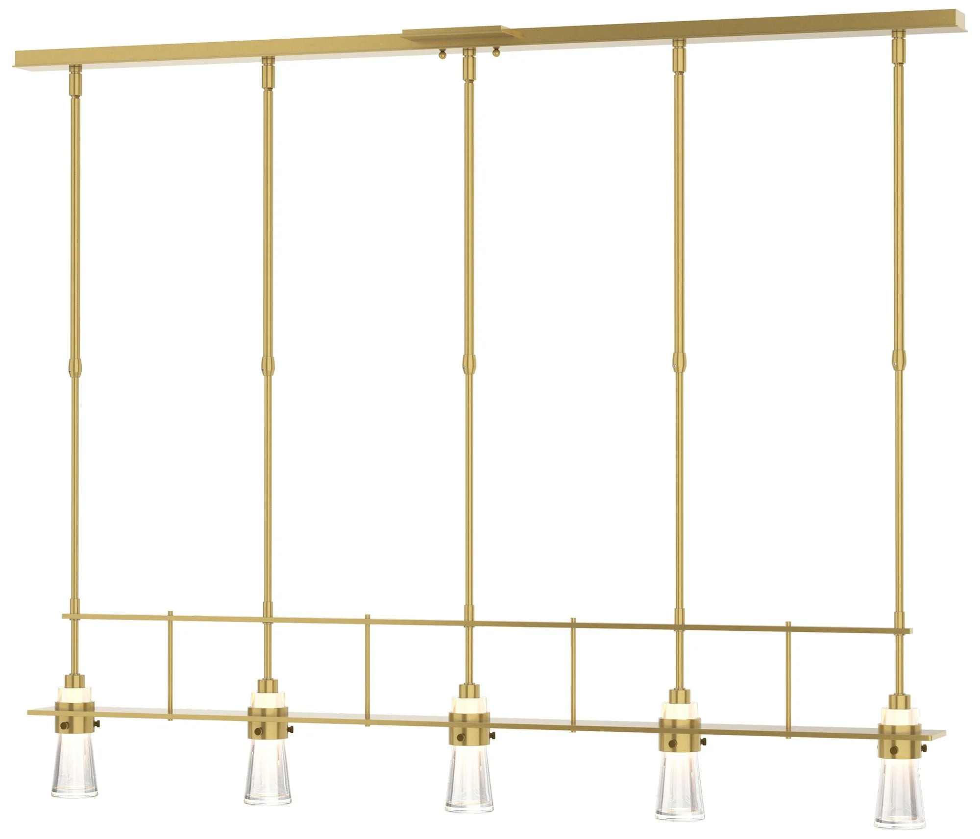 Erlenmeyer 48"W 5 Light Modern Brass Standard Pendant w/ Clear Glass S - Image 1