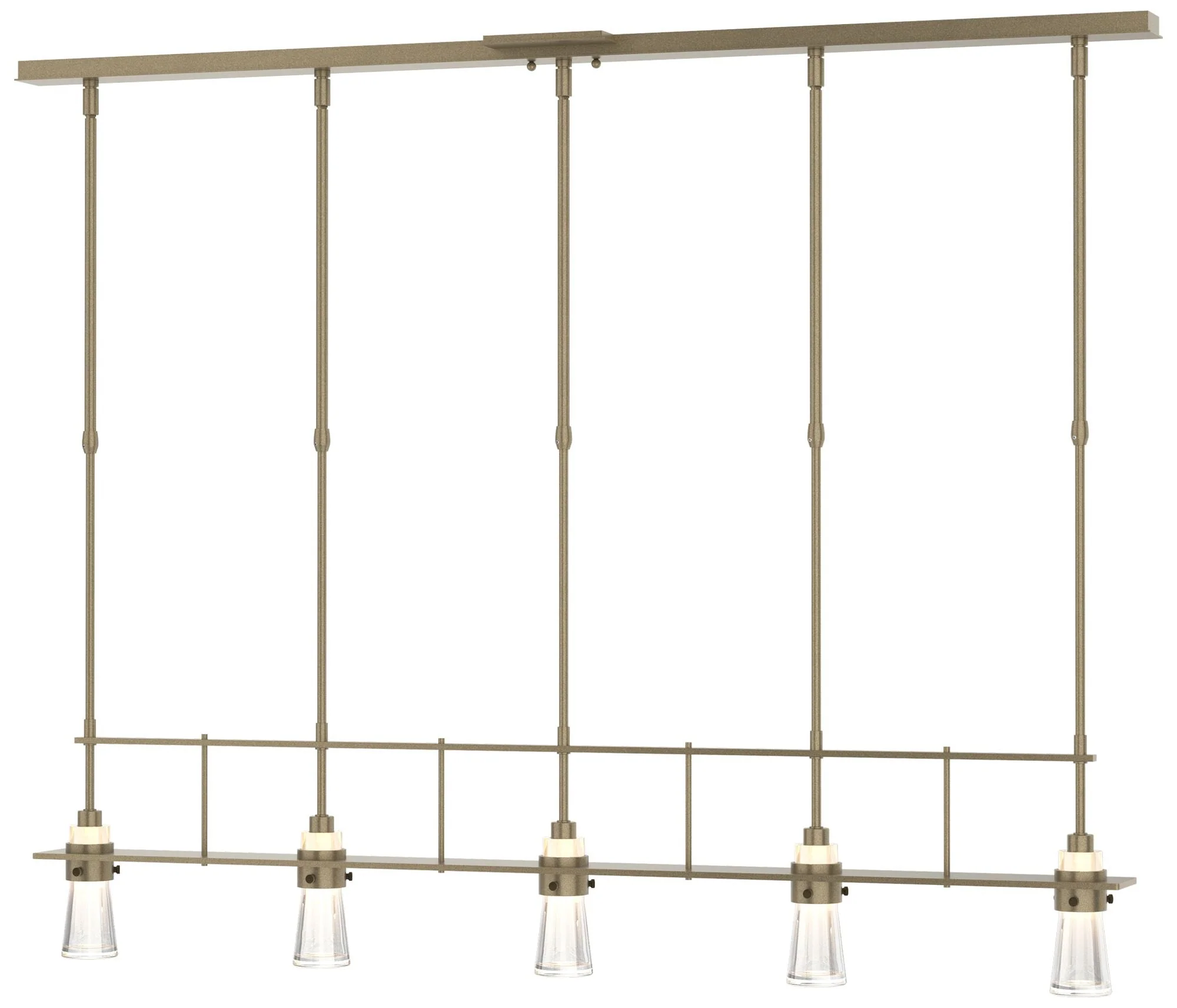 Erlenmeyer 48"W 5 Light Soft Gold Standard Pendant w/ Clear Glass Shad - Image 1