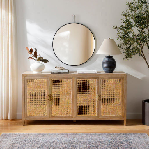 Surya Etewah Modern Natural Wood and Rattan Sideboard Cabinet ETW-002 - Image 1