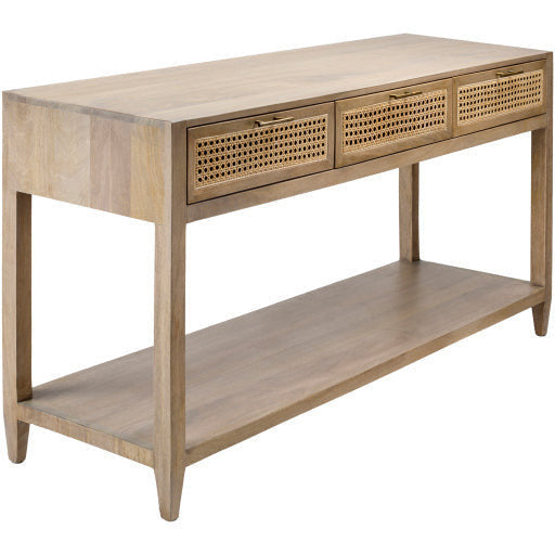Surya Etewah Modern Rattan With Wood Base Three Drawer Console Table ETW-003 - Image 3