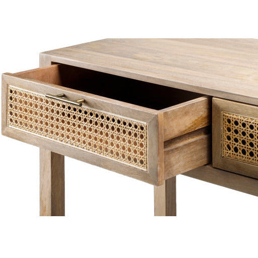 Surya Etewah Modern Rattan With Wood Base Three Drawer Console Table ETW-003 - Image 2