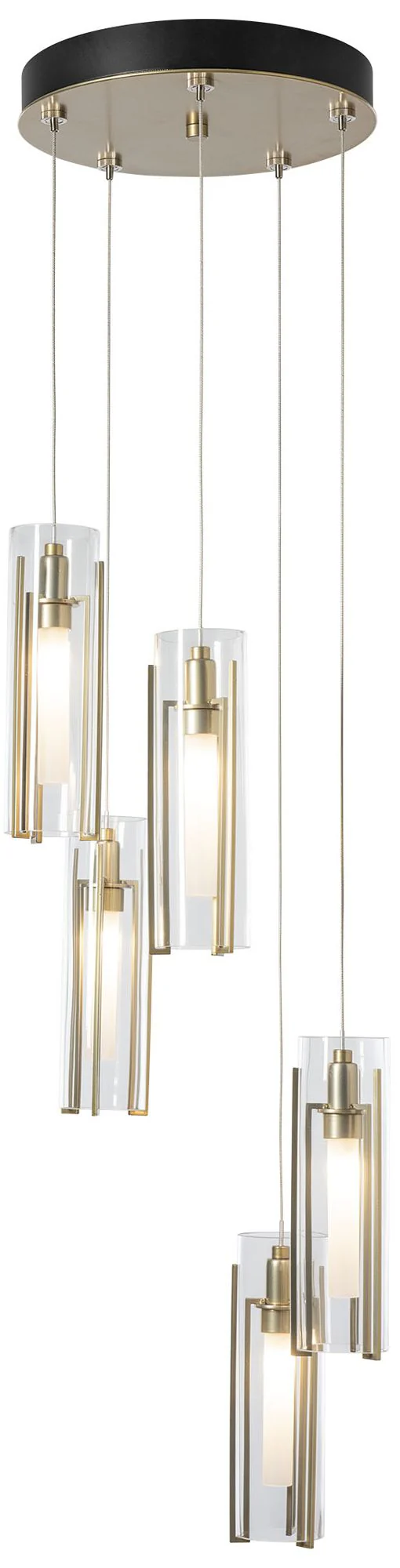 Exos 13.5" Wide 5-Light Modern Brass Glass Pendant With Clear Glass - Image 1