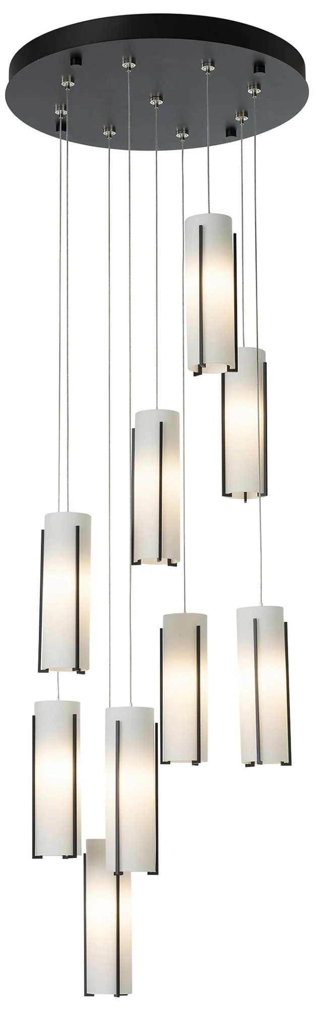 Exos 20.5" 9-Light Round Black Long Pendant with Opal Glass - Image 1