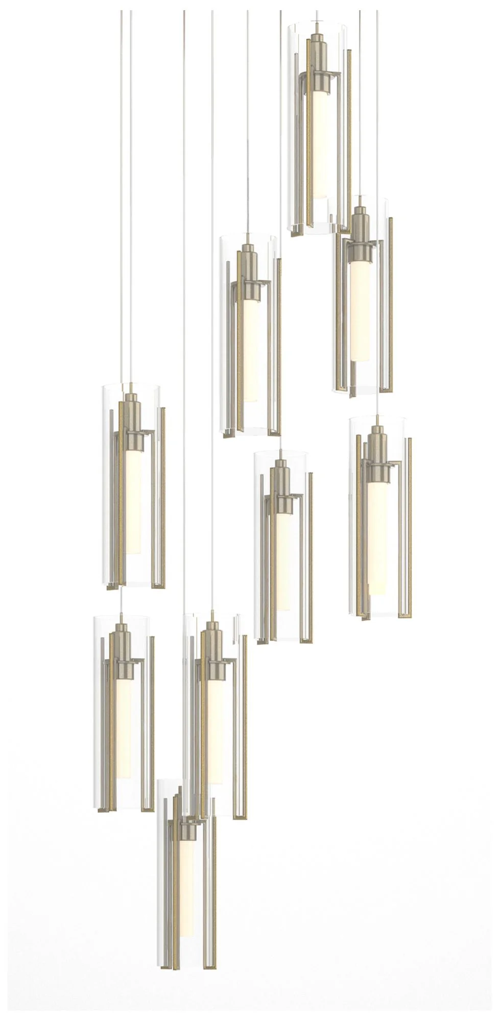 Exos 20.5"W 9-Light Round Modern Brass Long Pendant w/ Clear Glass Sha - Image 1
