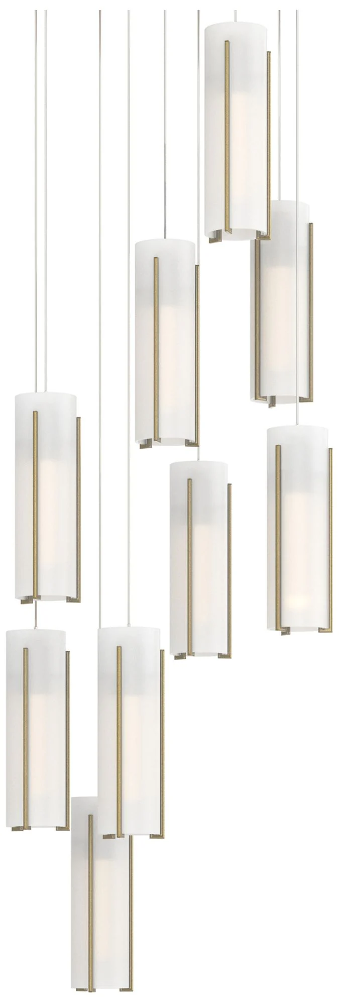 Exos 20.5"W 9-Light Round Modern Brass Long Pendant w/ Opal Glass Shad - Image 1