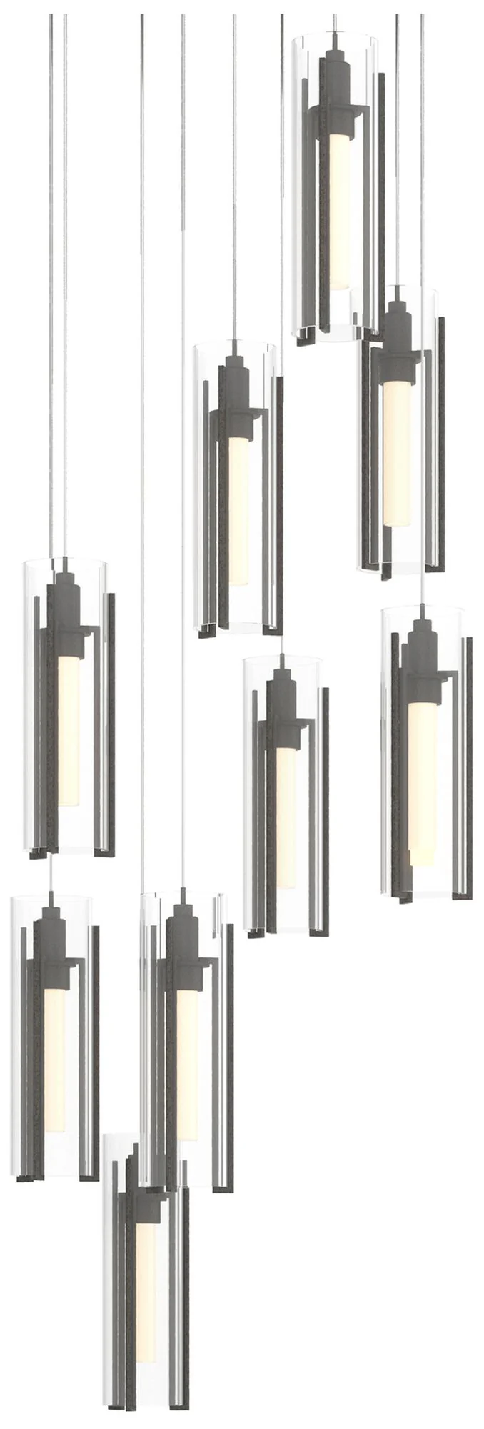 Exos 20.5"W 9-Light Round Natural Iron Long Pendant w/ Clear Glass Sha - Image 1