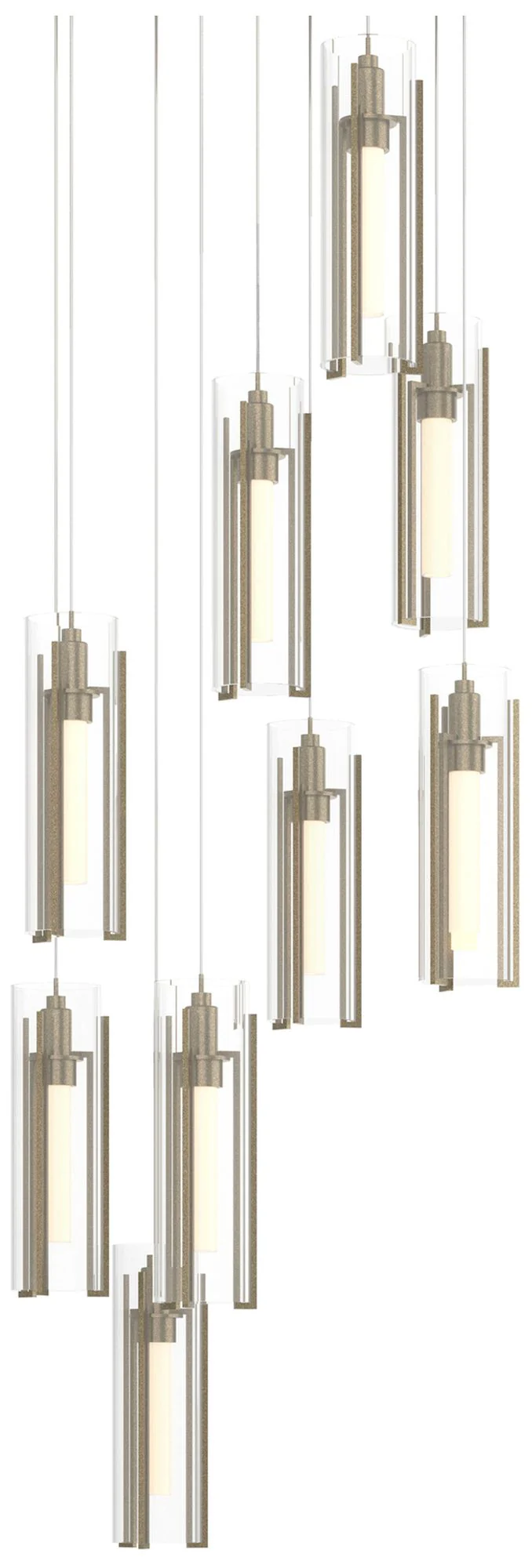 Exos 20.5"W 9-Light Round Soft Gold Long Pendant w/ Clear Glass Shade - Image 1