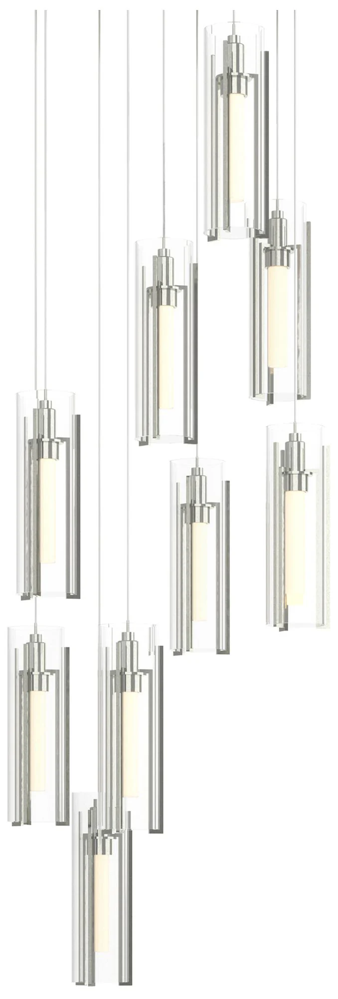 Exos 20.5"W 9-Light Round Sterling Long Pendant w/ Clear Glass Shade - Image 1