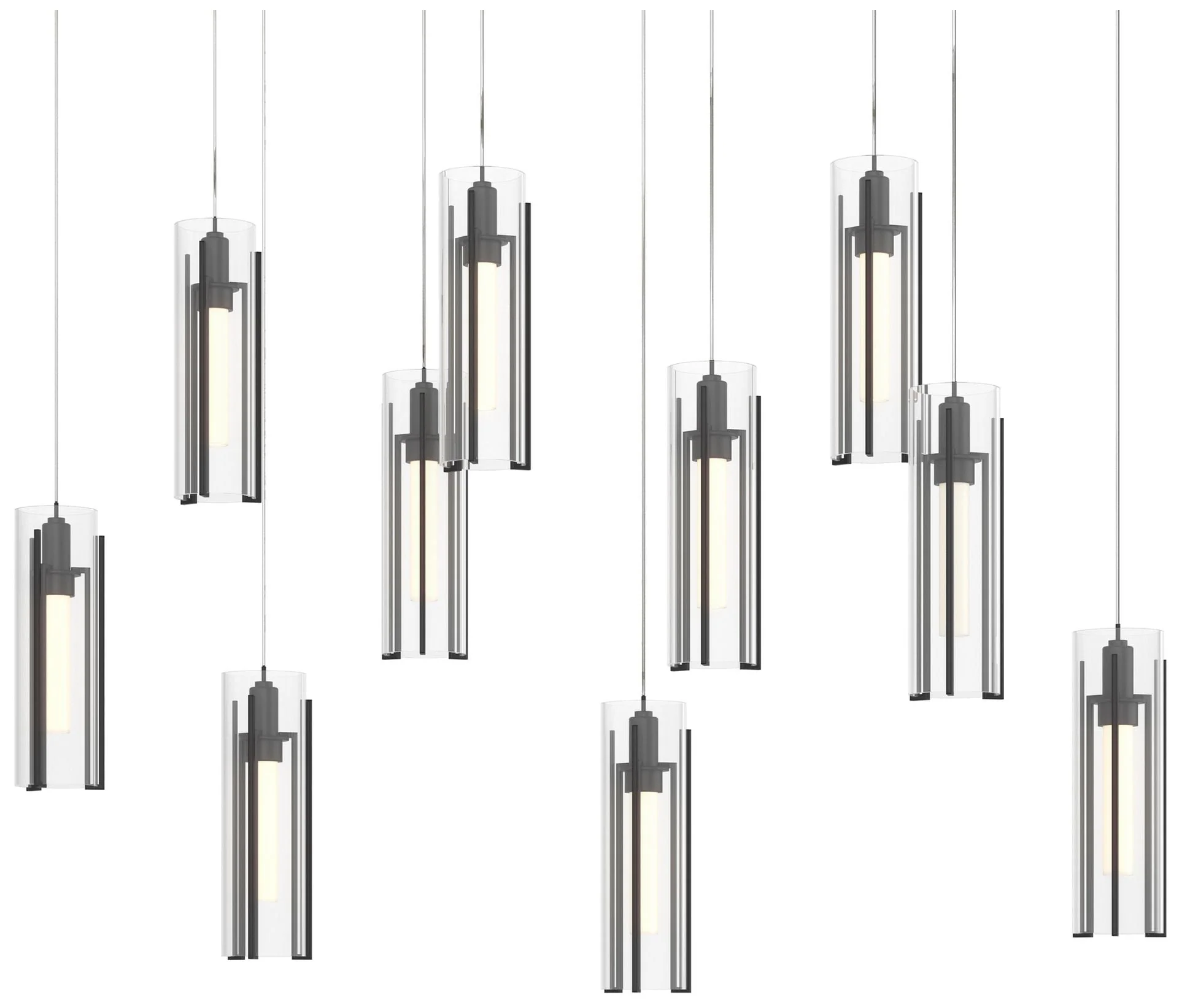 Exos 44.5"W 10-Light Rectangular Black Long Pendant w/ Clear Glass Sha - Image 1