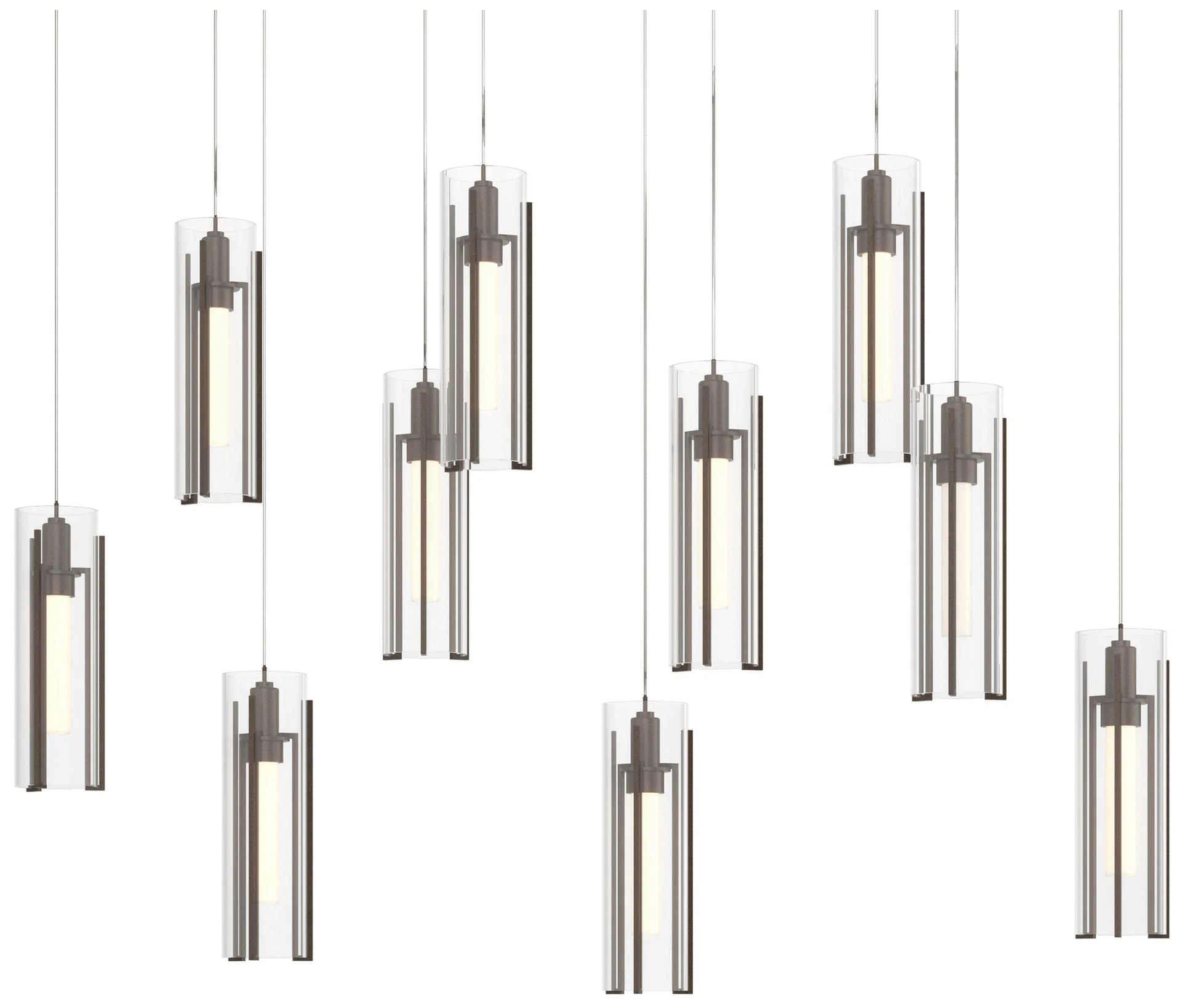 Exos 44.5"W 10-Light Rectangular Bronze Long Pendant w/ Clear Glass Sh - Image 1