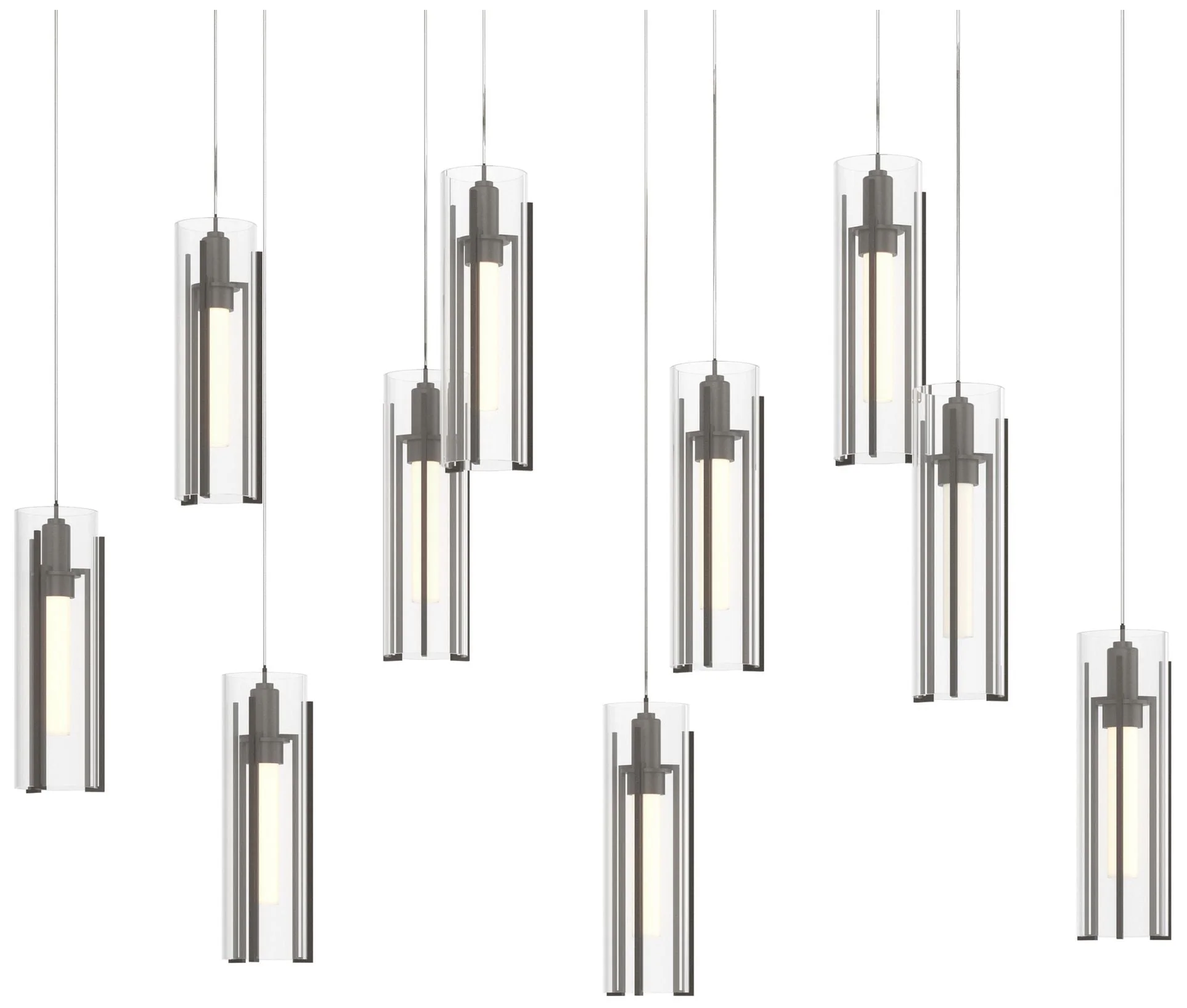 Exos 44.5"W 10-Light Rectangular Dark Smoke Long Pendant w/ Clear Shad - Image 1