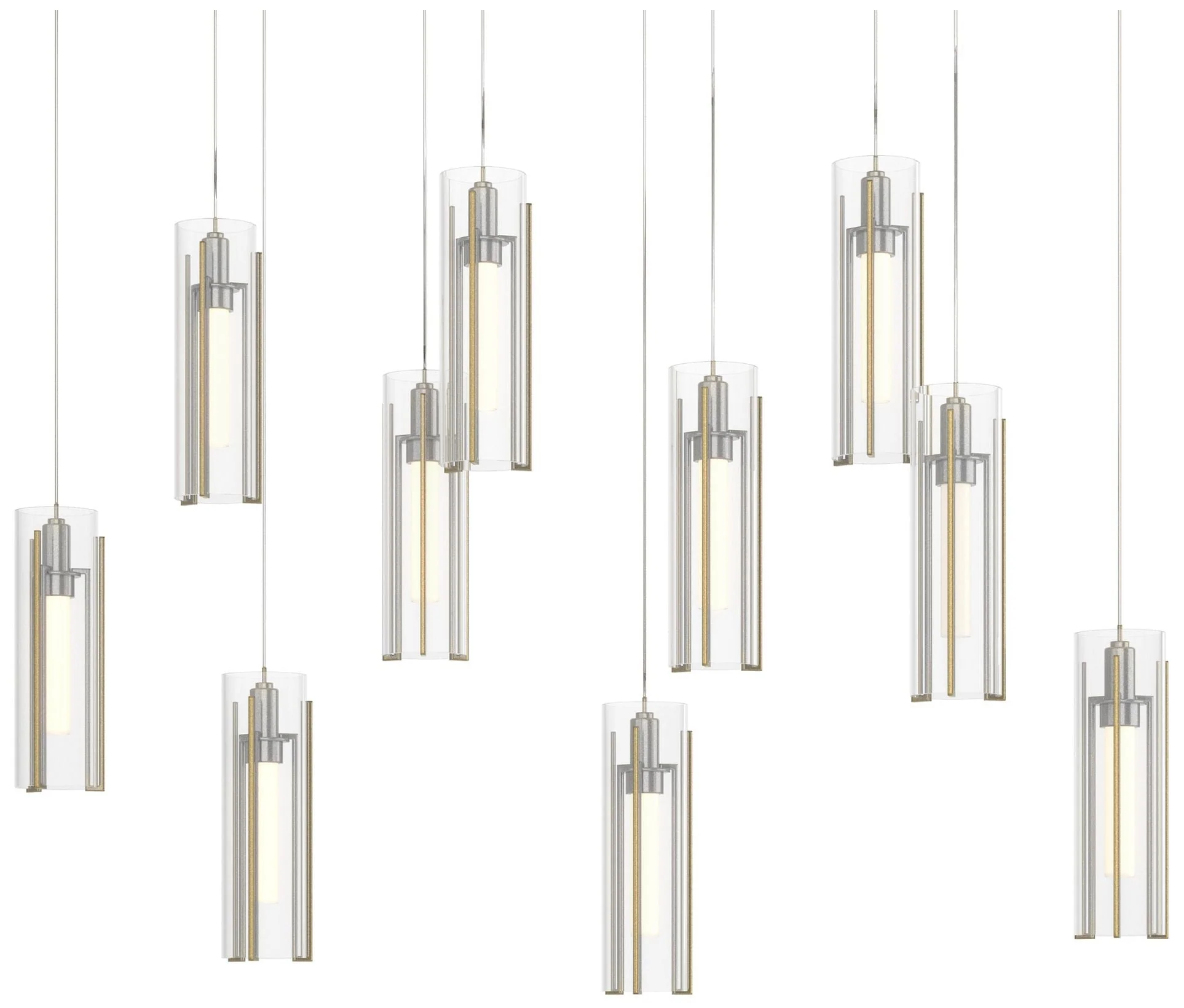 Exos 44.5"W 10-Light Rectangular Modern Brass Long Pendant w/ Clear Sh - Image 1