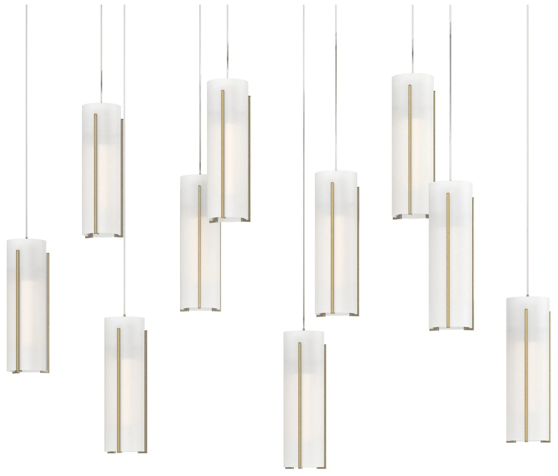 Exos 44.5"W 10-Light Rectangular Modern Brass Long Pendant w/ Opal Sha - Image 1