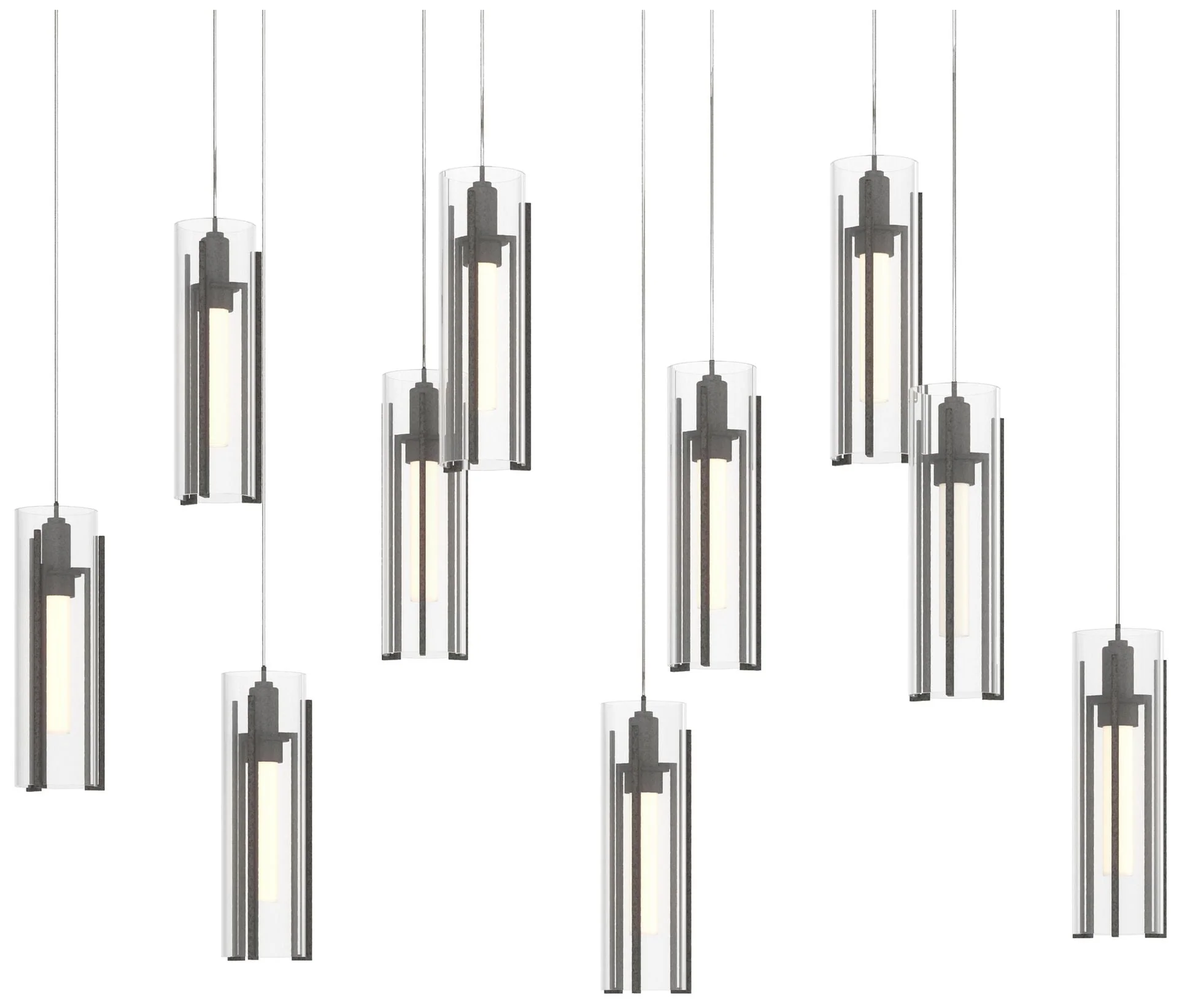 Exos 44.5"W 10-Light Rectangular Natural Iron Long Pendant w/ Clear Sh - Image 1