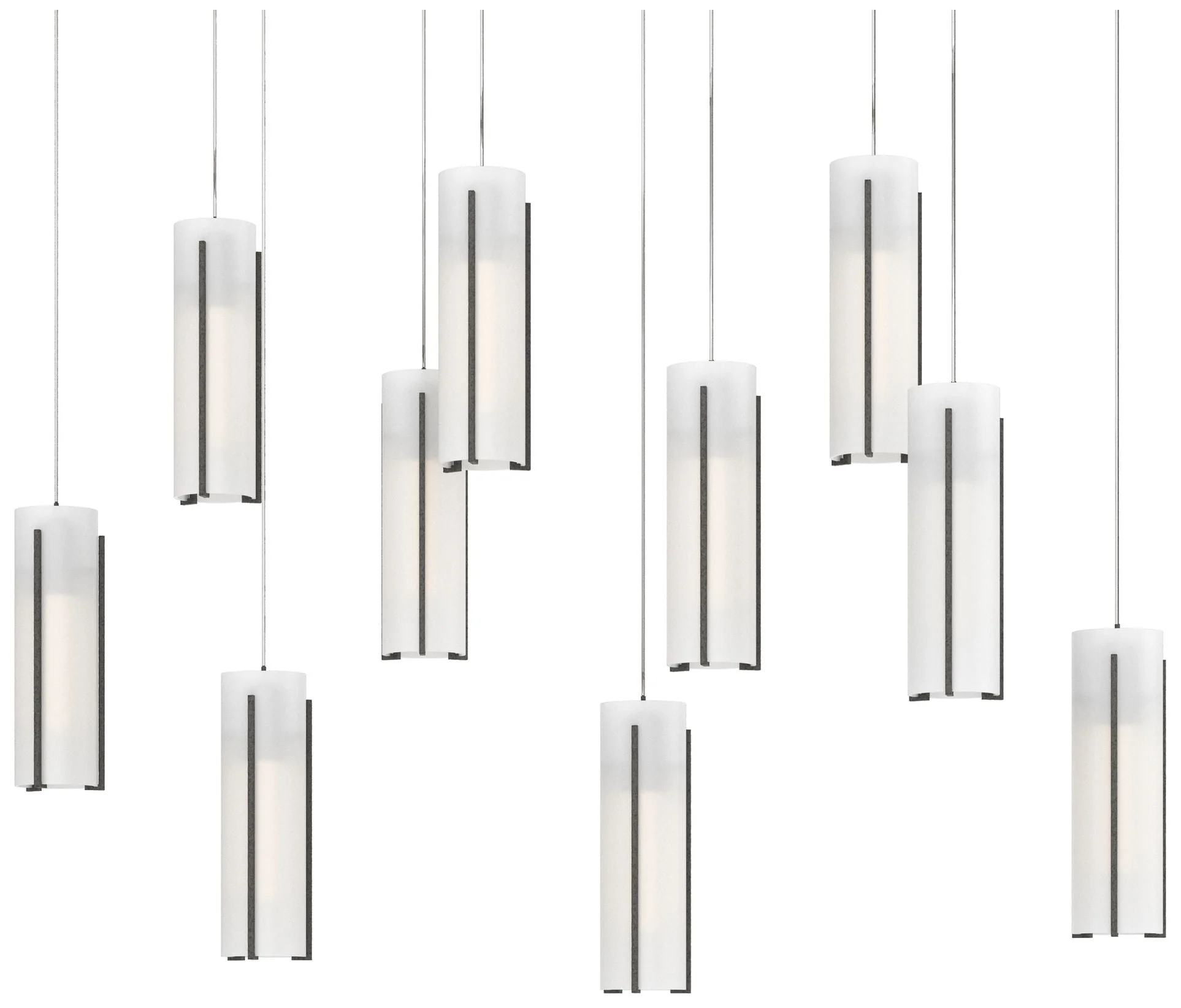 Exos 44.5"W 10-Light Rectangular Natural Iron Long Pendant w/ Opal Sha - Image 1