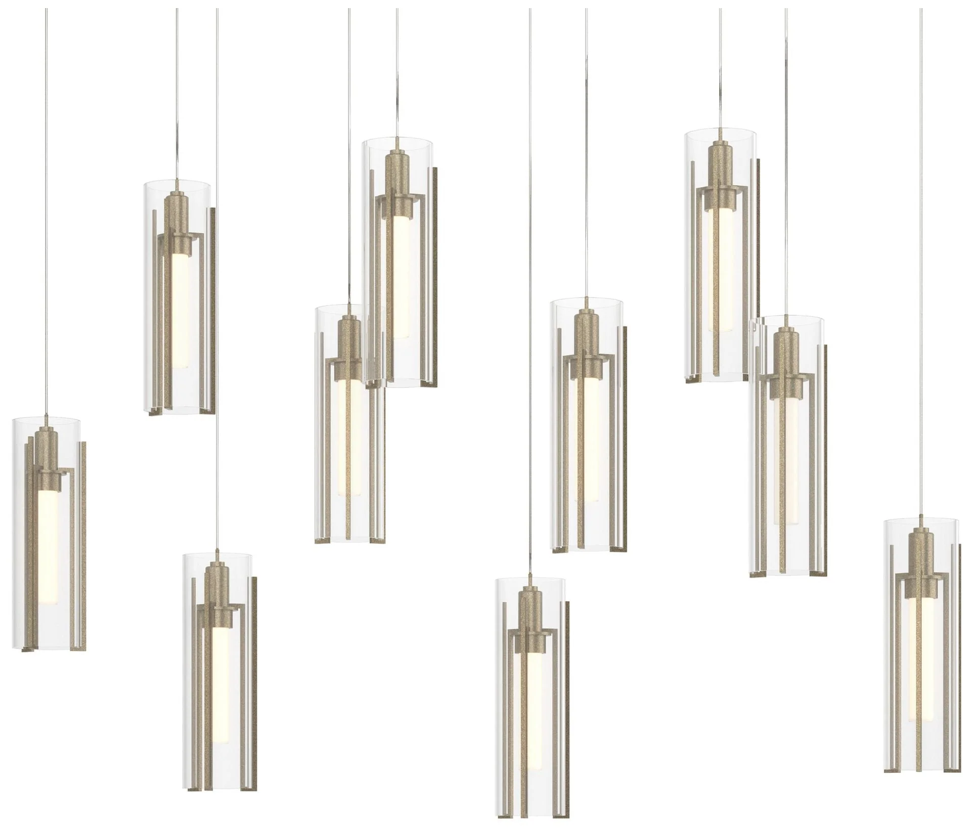 Exos 44.5"W 10-Light Rectangular Soft Gold Long Pendant w/ Clear Shade - Image 1