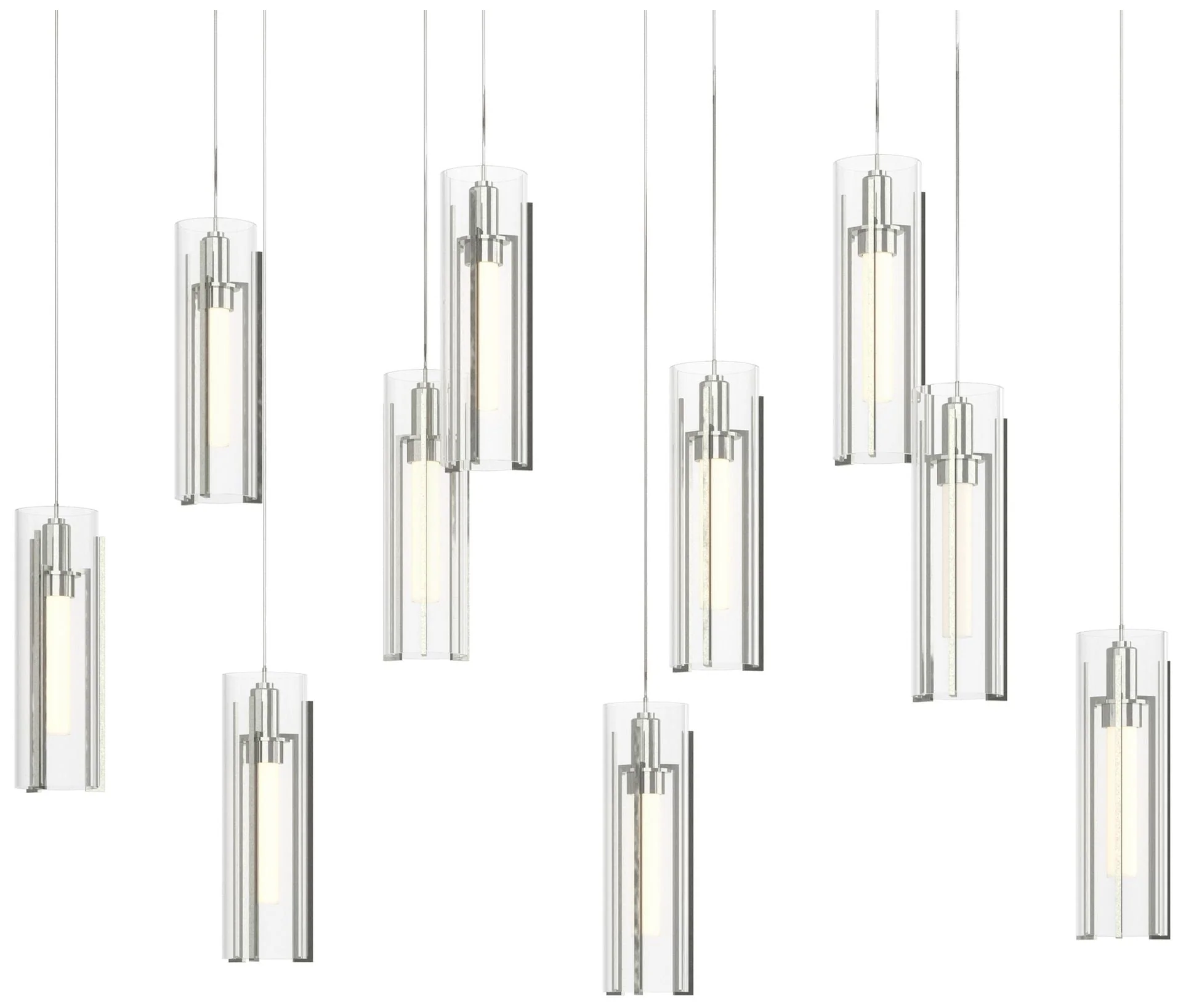 Exos 44.5"W 10-Light Rectangular Sterling Long Pendant w/ Clear Glass - Image 1