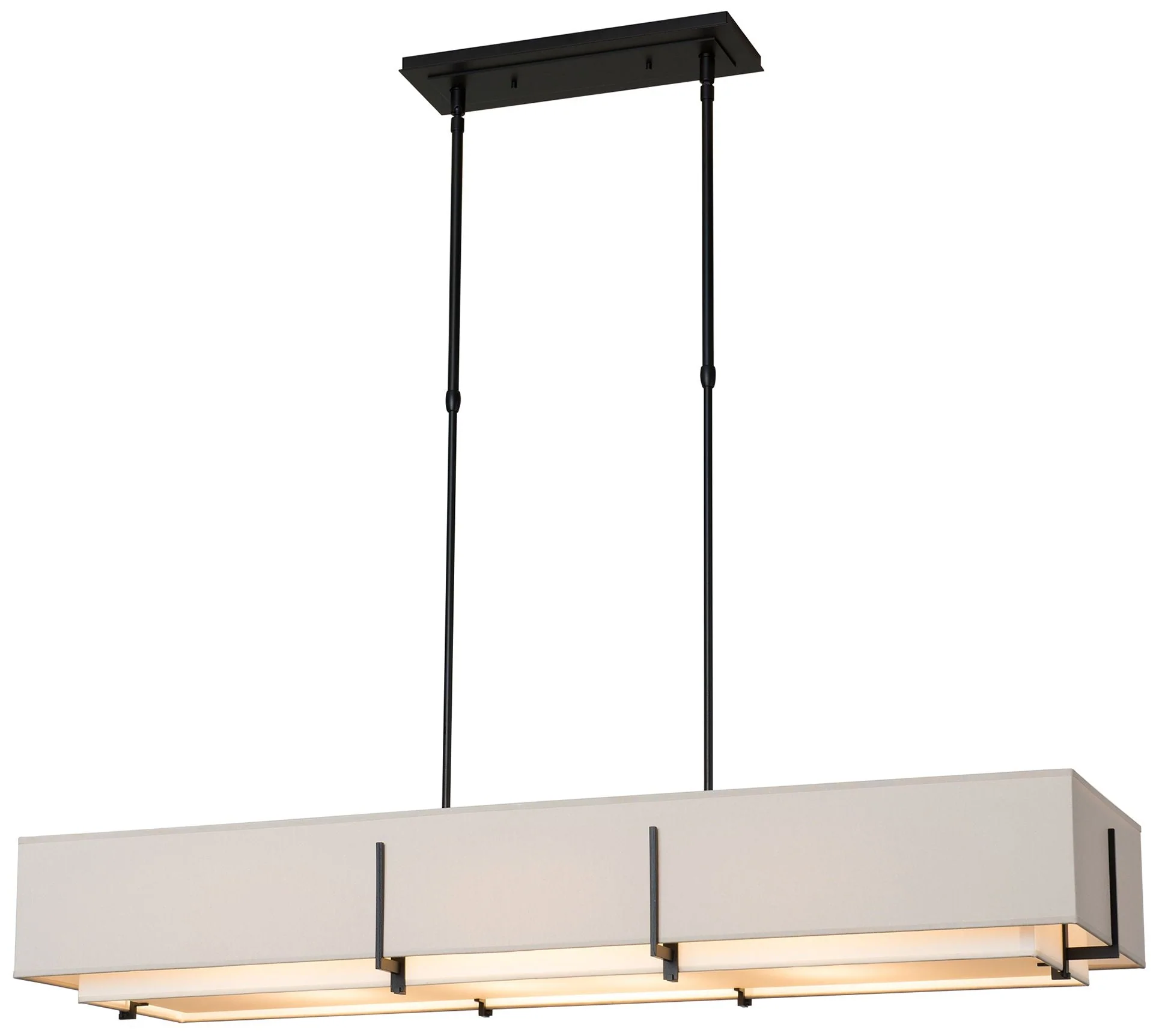 Exos 46.6" Rectangular Black Long Pendant with Anna & Flax Shades - Image 1