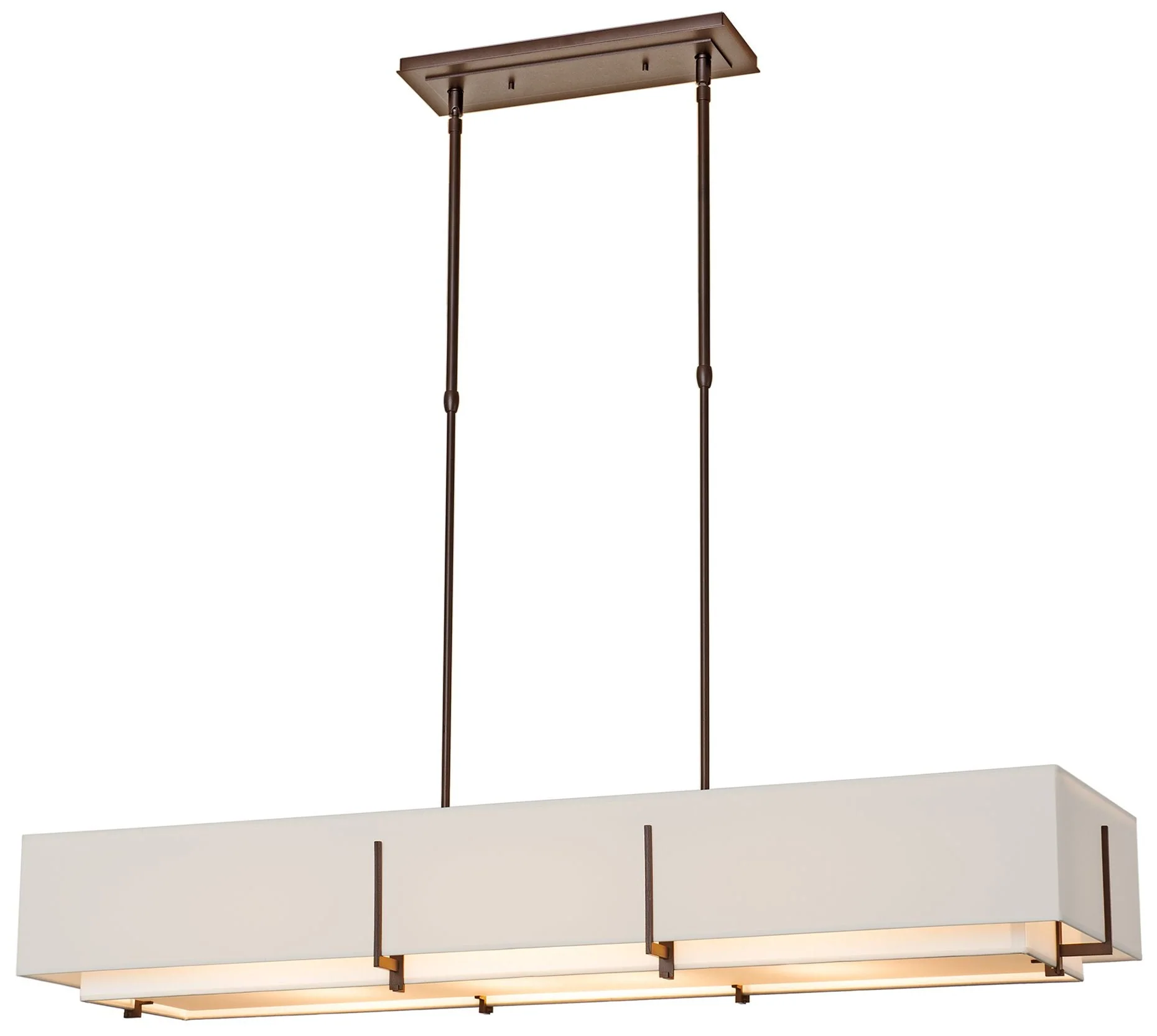 Exos 46.6" Rectangular Bronze Long Pendant with Anna & Flax Shades - Image 1