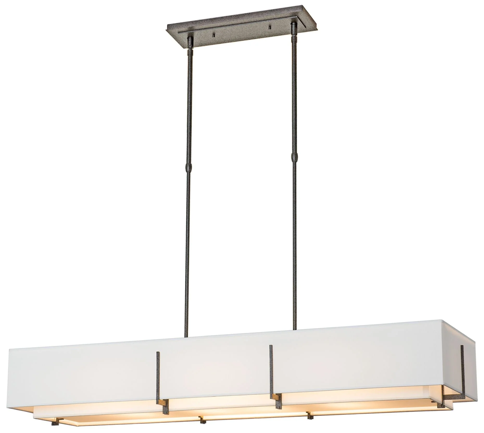 Exos 46.6" Rectangular Natural Iron Long Pendant with Anna Shades - Image 1