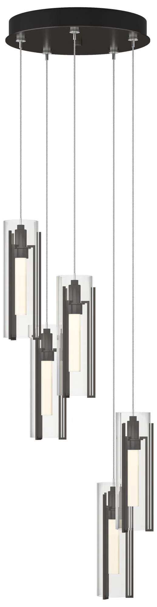 Exos Glass 13.5"W 5-Light Oil Rubbed Bronze Standard Pendant w/ Clear - Image 1