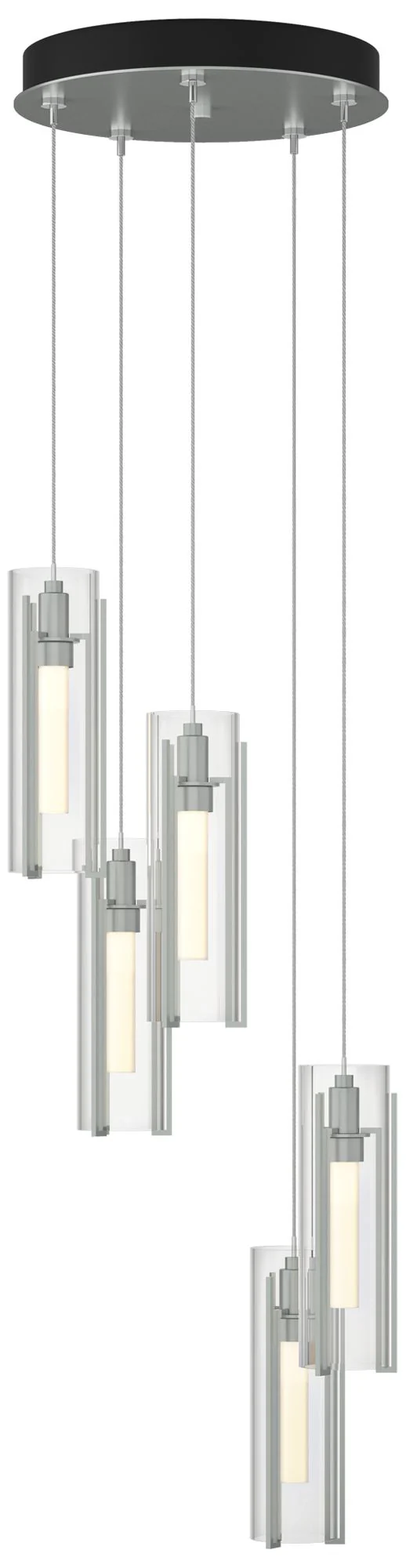 Exos Glass 13.5"W 5-Light Vintage Platinum Standard Pendant w/ Clear S - Image 1