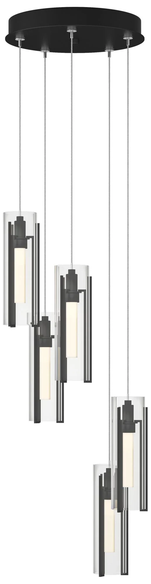 Exos Glass 5-Light 13.5" Wide Black Long Pendant With Clear Glass Shad - Image 1