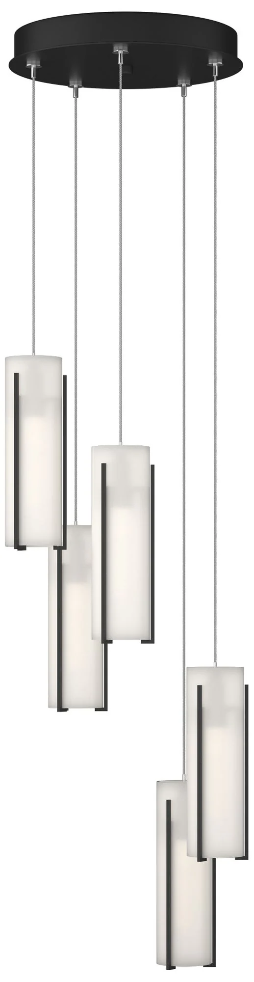 Exos Glass 5-Light 13.5" Wide Black Long Pendant With Opal Glass Shade - Image 1