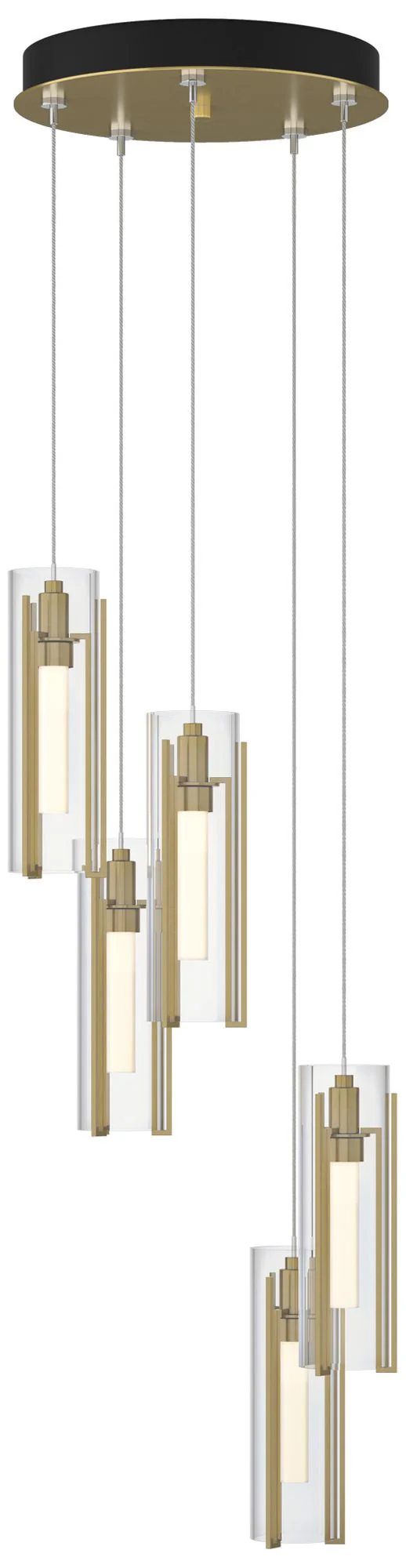 Exos Glass 5-Light 13.5"W Modern Brass Long Pendant w/ Clear Glass Sha - Image 1