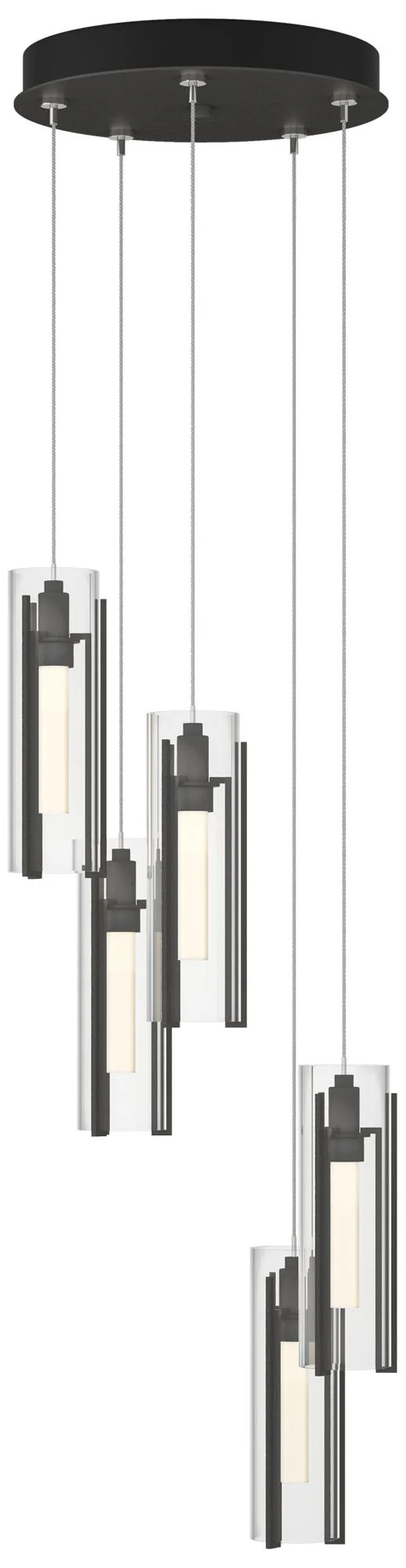 Exos Glass 5-Light 13.5″W Natural Iron Long Pendant w/ Clear Glass Sha