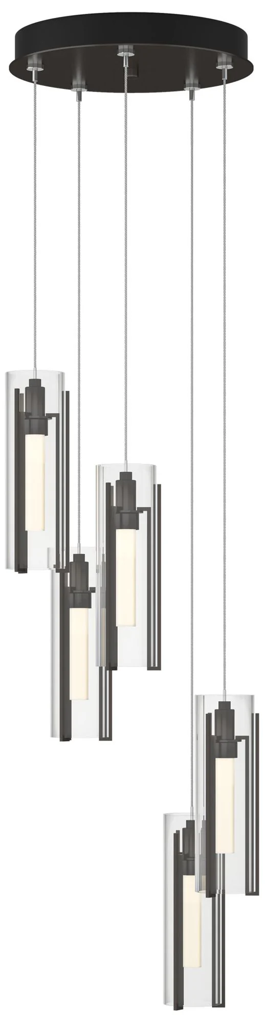 Exos Glass 5-Light 13.5″W Oil Rubbed Bronze Long Pendant w/ Clear Shad