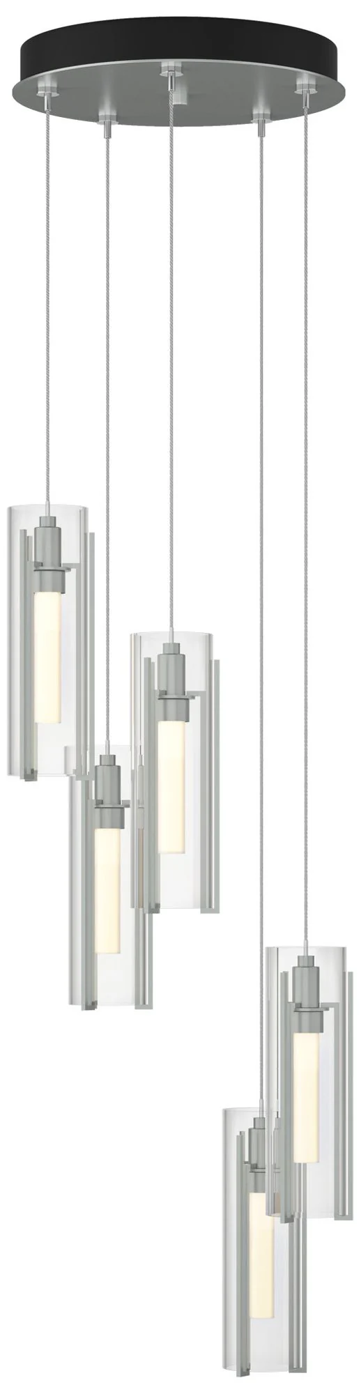 Exos Glass 5-Light 13.5″W Vintage Platinum Long Pendant w/ Clear Shade