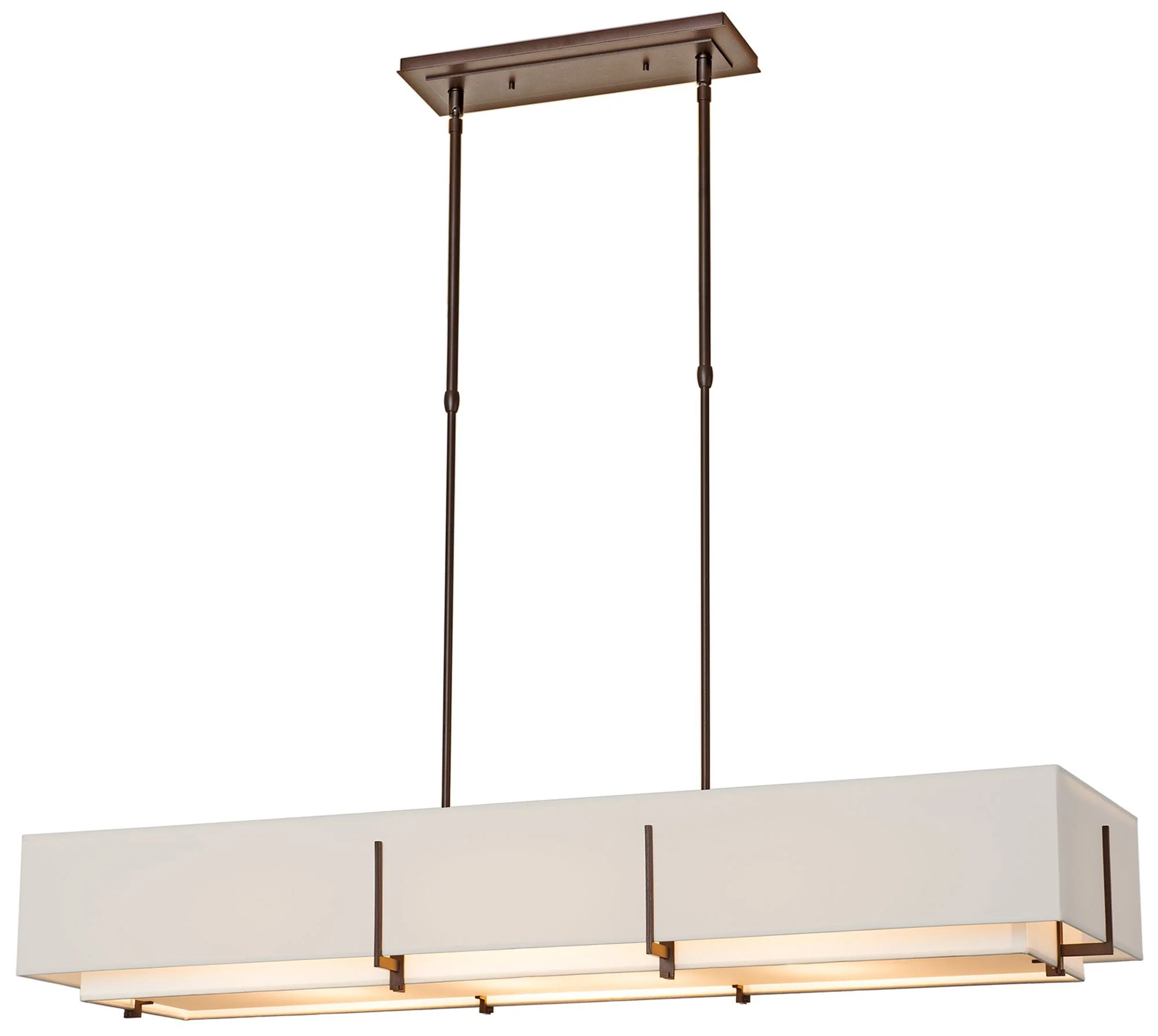 Exos Rectangular Pendant - Bronze - Natural & Flax Shades - Standard He - Image 1
