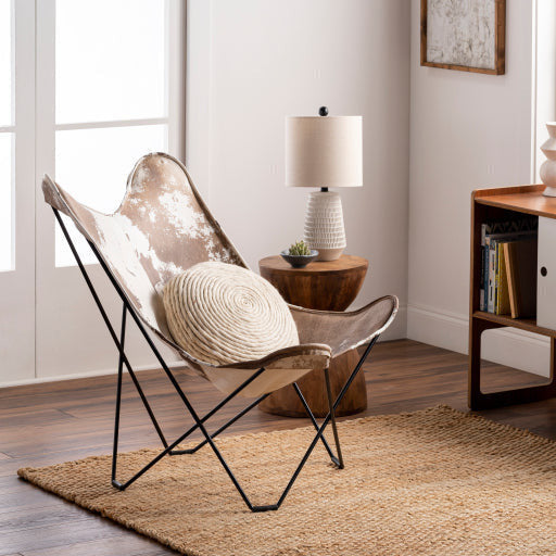 Surya Nizhoni Modern Leather Sling Chair With Black Metal Legs - Image 1