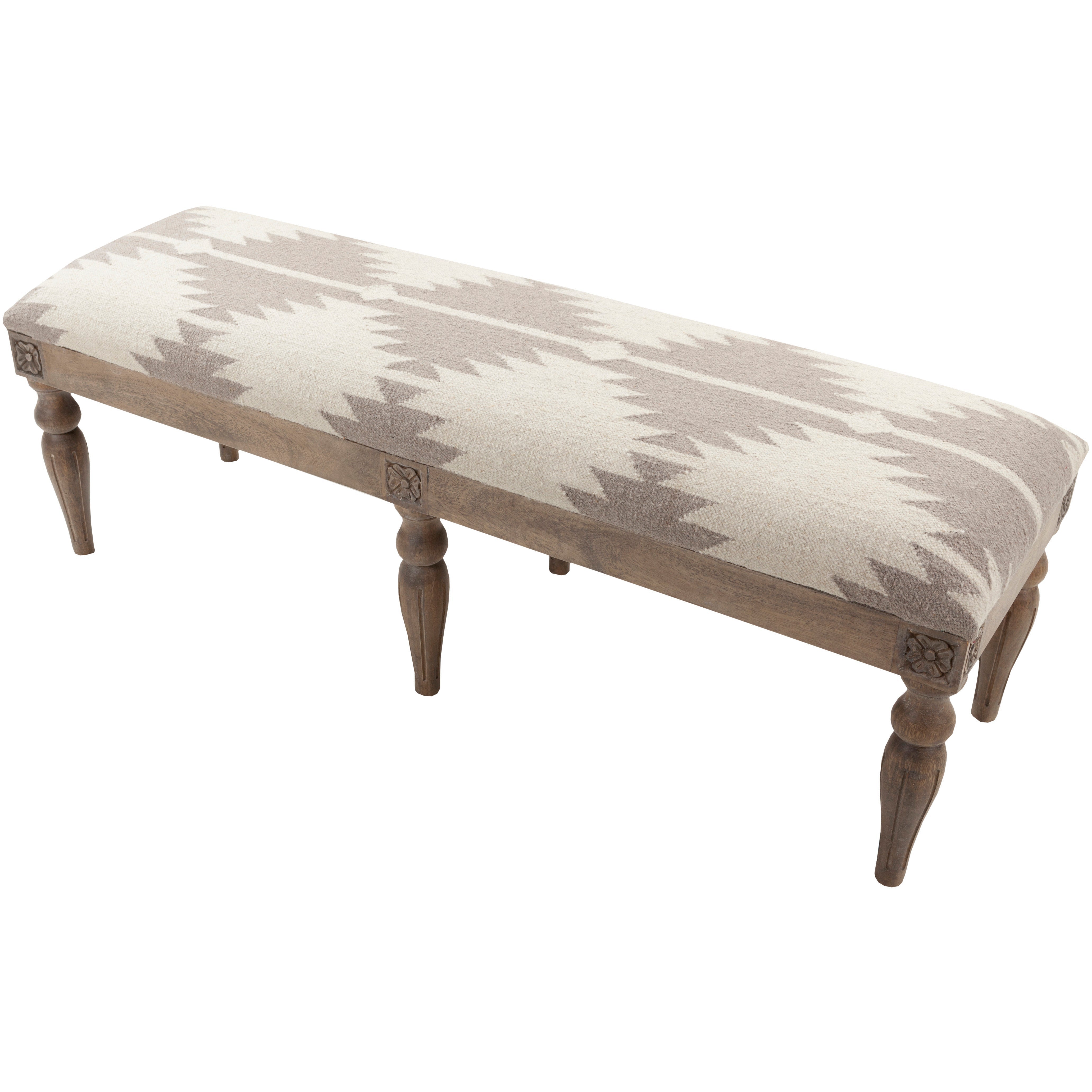Surya James Rustic Modern Gray & Cream Hand Woven Fabric Bench With Wood Base FL-1175 - Image 1